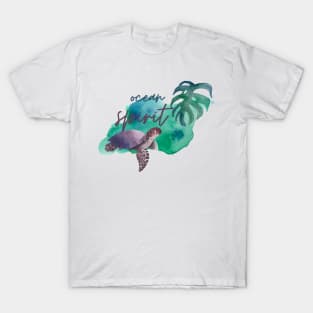 Ocean Spirit Watercolour Turtle Palm T-Shirt